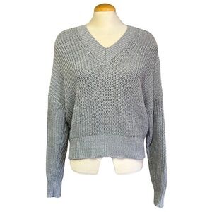 Eco By Design Women's Grey Chunky Knit V Neck Sweater - Size Medium